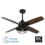 Ventilador Dc Aquilo Negro 1xe27 4Asp Roble 6Veloc C/Remoto Y Temporizador 44